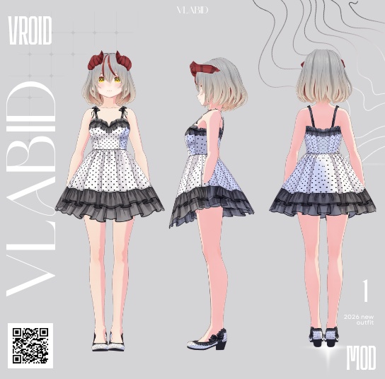 【VRoid正式版】Polka Charm Set【Customitem Outfit】 【Polka Dress】