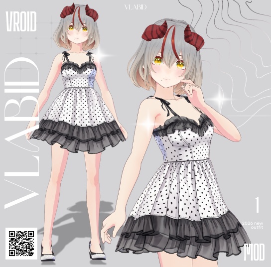 【VRoid正式版】Polka Charm Set【Customitem Outfit】 【Polka Dress】