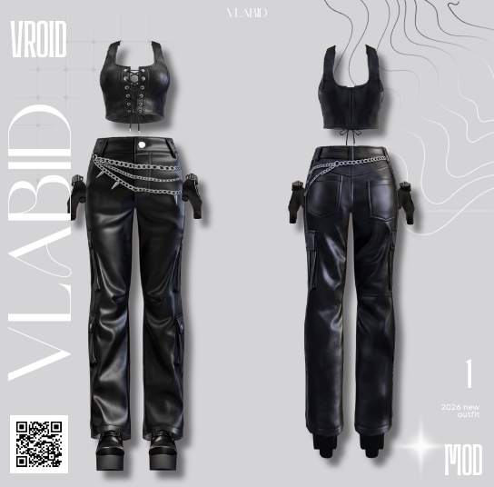 【Black Leather Streetwear】 Vroid Outfit Texture Customitem