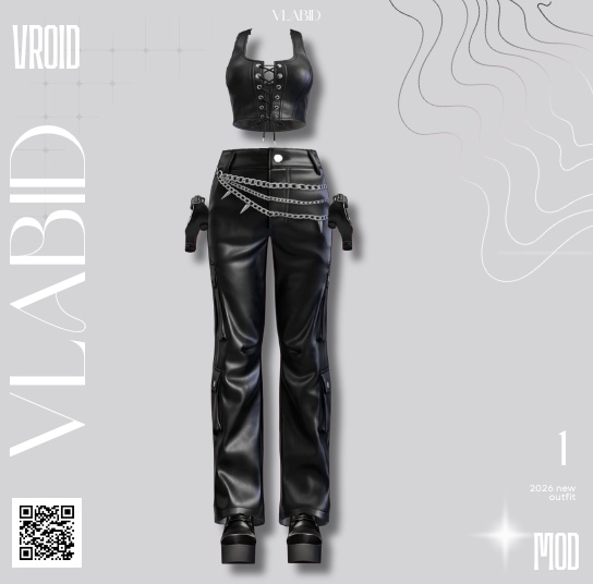 【Black Leather Streetwear】 Vroid Outfit Texture Customitem