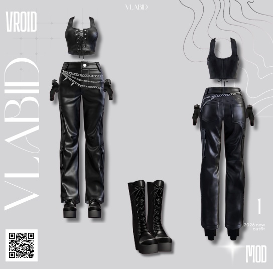 【Black Leather Streetwear】 Vroid Outfit Texture Customitem