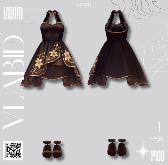 【VRoid正式版】Golden Blossom Set 【VRoid Outfit, Texture, Customitem】