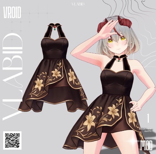 【VRoid正式版】Golden Blossom Set 【VRoid Outfit, Texture, Customitem】