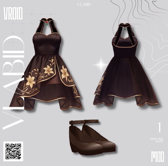 【VRoid正式版】Golden Blossom Set 【VRoid Outfit, Texture, Customitem】