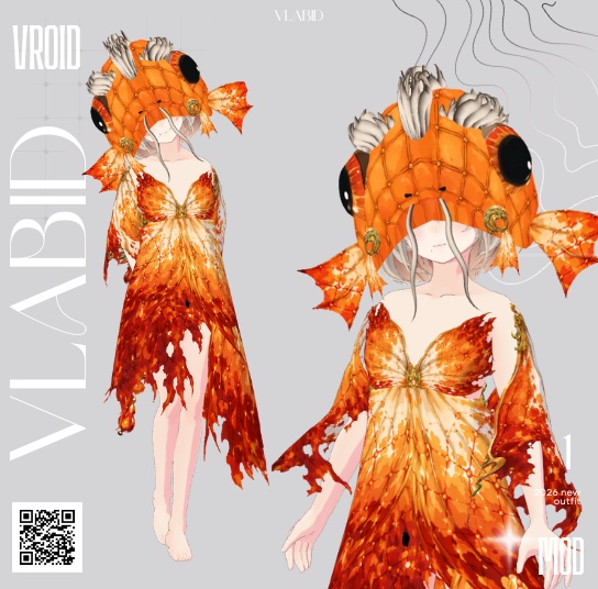 Koi Fish Fantasy Dress & Koi Headpiece | VRoid Studio Custom Item 錦鯉ファンタジードレス&鯉ヘッドセット