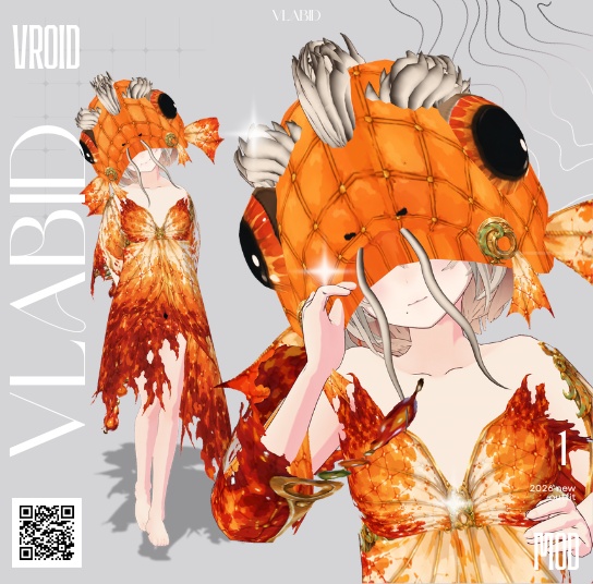 Koi Fish Fantasy Dress & Koi Headpiece | VRoid Studio Custom Item 錦鯉ファンタジードレス＆鯉ヘッドセット