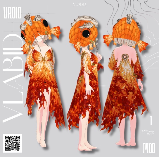Koi Fish Fantasy Dress & Koi Headpiece | VRoid Studio Custom Item 錦鯉ファンタジードレス&鯉ヘッドセット