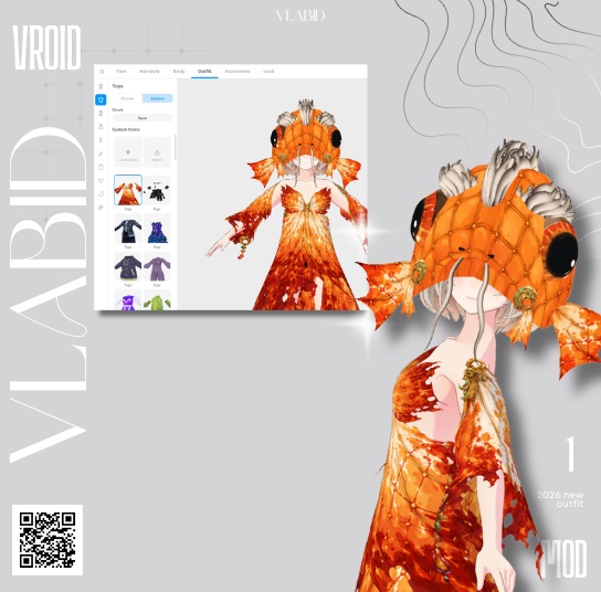 Koi Fish Fantasy Dress & Koi Headpiece | VRoid Studio Custom Item 錦鯉ファンタジードレス&鯉ヘッドセット