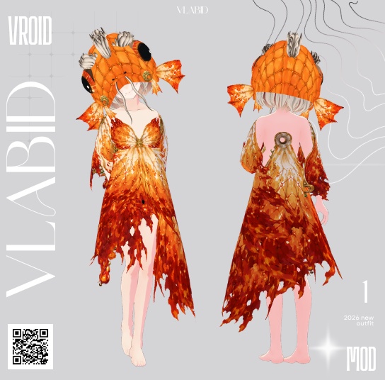 Koi Fish Fantasy Dress & Koi Headpiece | VRoid Studio Custom Item 錦鯉ファンタジードレス&鯉ヘッドセット
