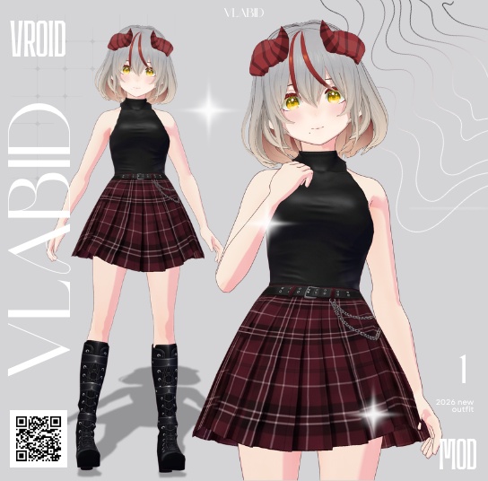 Scarlet Plaid Noir VRoid Studio| Customitem| VRoid Texture