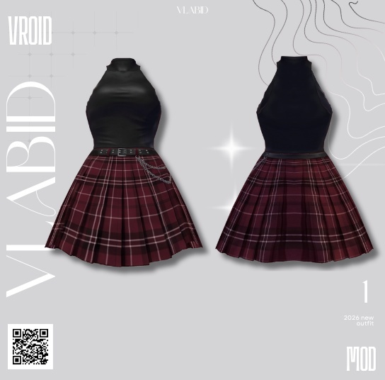Scarlet Plaid Noir VRoid Studio| Customitem| VRoid Texture