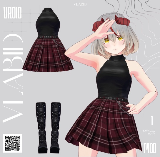Scarlet Plaid Noir VRoid Studio| Customitem| VRoid Texture