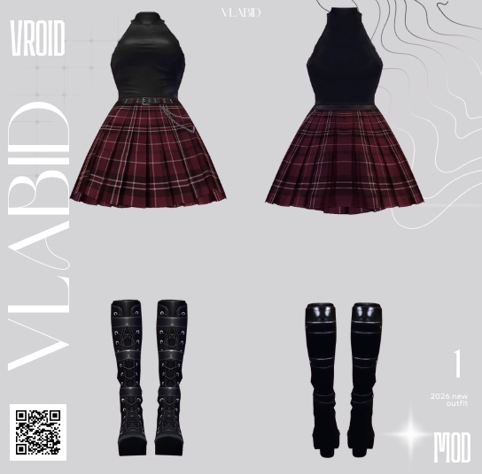Scarlet Plaid Noir VRoid Studio| Customitem| VRoid Texture
