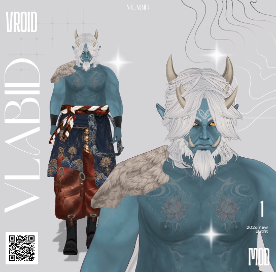 VLABID Original Oni Warrior Character Set｜和風ファンタジー｜VRoid Studio完成アバター｜VRMキャラクター＋衣装セット