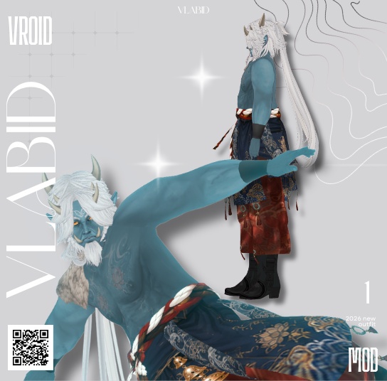 VLABID Original Oni Warrior Character Set|和風ファンタジー|VRoid Studio完成アバター|VRMキャラクター+衣装セット