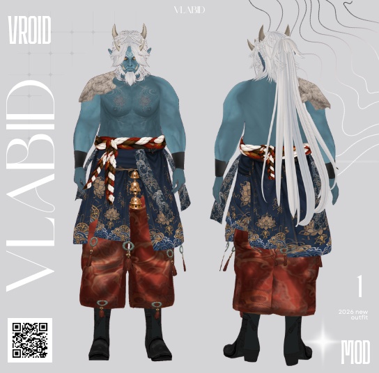 VLABID Original Oni Warrior Character Set|和風ファンタジー|VRoid Studio完成アバター|VRMキャラクター+衣装セット