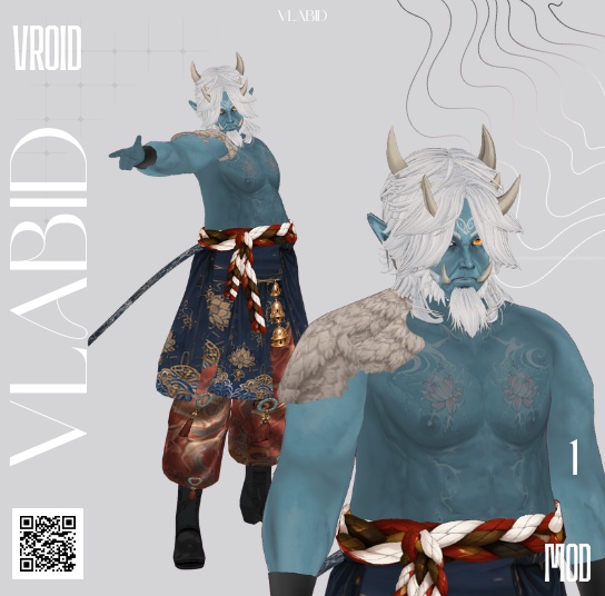 VLABID Original Oni Warrior Character Set|和風ファンタジー|VRoid Studio完成アバター|VRMキャラクター+衣装セット