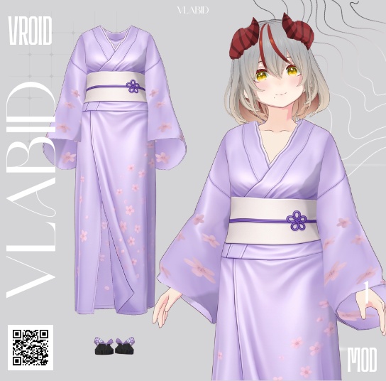 Kimono Outfit VRoid|Cute Dress|VRoid Clothes|Customitem|VRoid Studio|VRoid Costume|Japanese Outfit|VRoid Outfit|VTuber Asset|VTuber Fashion|Kimono Dress
