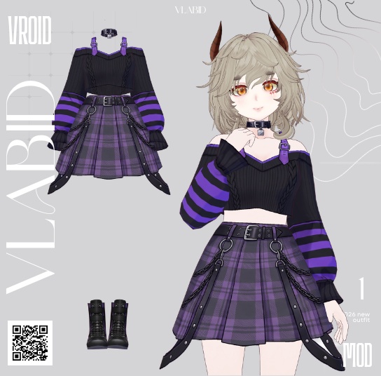 Cyber Outfit|VRoid Clothes|VRoid Dress Outfit|VRoid Texture|Plaid Outfit|Purple Outfit|Gothic Fashion|Punk Outfit|Streetwear|Vtuber Fashion|VRoid Customitem|Kawaii Outfit|Alternative Fashion