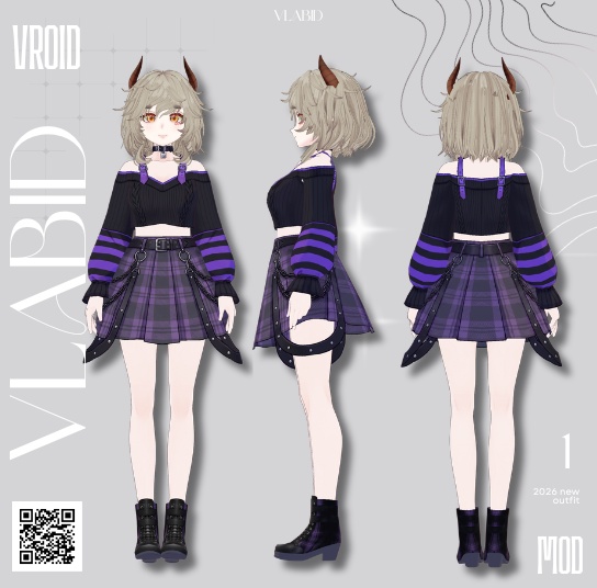 Cyber Outfit|VRoid Clothes|VRoid Dress Outfit|VRoid Texture|Plaid Outfit|Purple Outfit|Gothic Fashion|Punk Outfit|Streetwear|Vtuber Fashion|VRoid Customitem|Kawaii Outfit|Alternative Fashion
