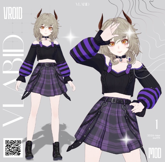 Cyber Outfit|VRoid Clothes|VRoid Dress Outfit|VRoid Texture|Plaid Outfit|Purple Outfit|Gothic Fashion|Punk Outfit|Streetwear|Vtuber Fashion|VRoid Customitem|Kawaii Outfit|Alternative Fashion