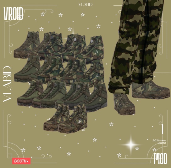 Army Shoes|Military Camouflage Boots|VRoid Custom Item・3D靴