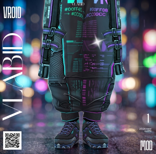 Cyberpunk Techwear Outfit | Neon Futuristic / Tactical / Digital | VRoid Studio Custom Item