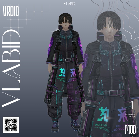 Cyberpunk Techwear Outfit | Neon Futuristic / Tactical / Digital | VRoid Studio Custom Item