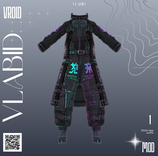 Cyberpunk Techwear Outfit | Neon Futuristic / Tactical / Digital | VRoid Studio Custom Item
