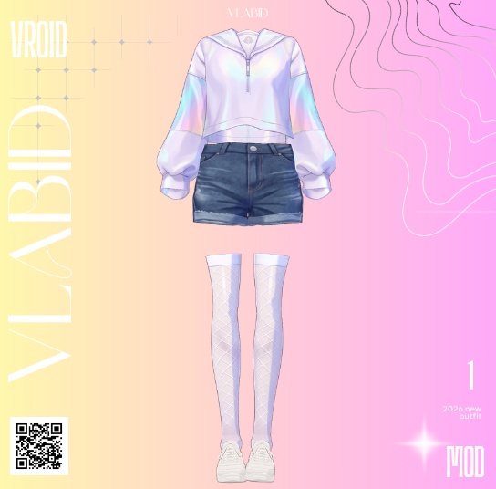 【VRoid】パステルホログラムクロップパーカー衣装セット Kawaii Outfit VRoid Cute VRoid ClothesVRoid Clothes VRoid Costume VRoid Studio Customitem VRM VRoid Texture VTuber Asset Daily Outfit Firtual Fashion Dress VRoid