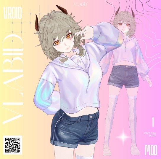 【VRoid】パステルホログラムクロップパーカー衣装セット Kawaii Outfit VRoid Cute VRoid ClothesVRoid Clothes VRoid Costume VRoid Studio Customitem VRM VRoid Texture VTuber Asset Daily Outfit Firtual Fashion Dress VRoid