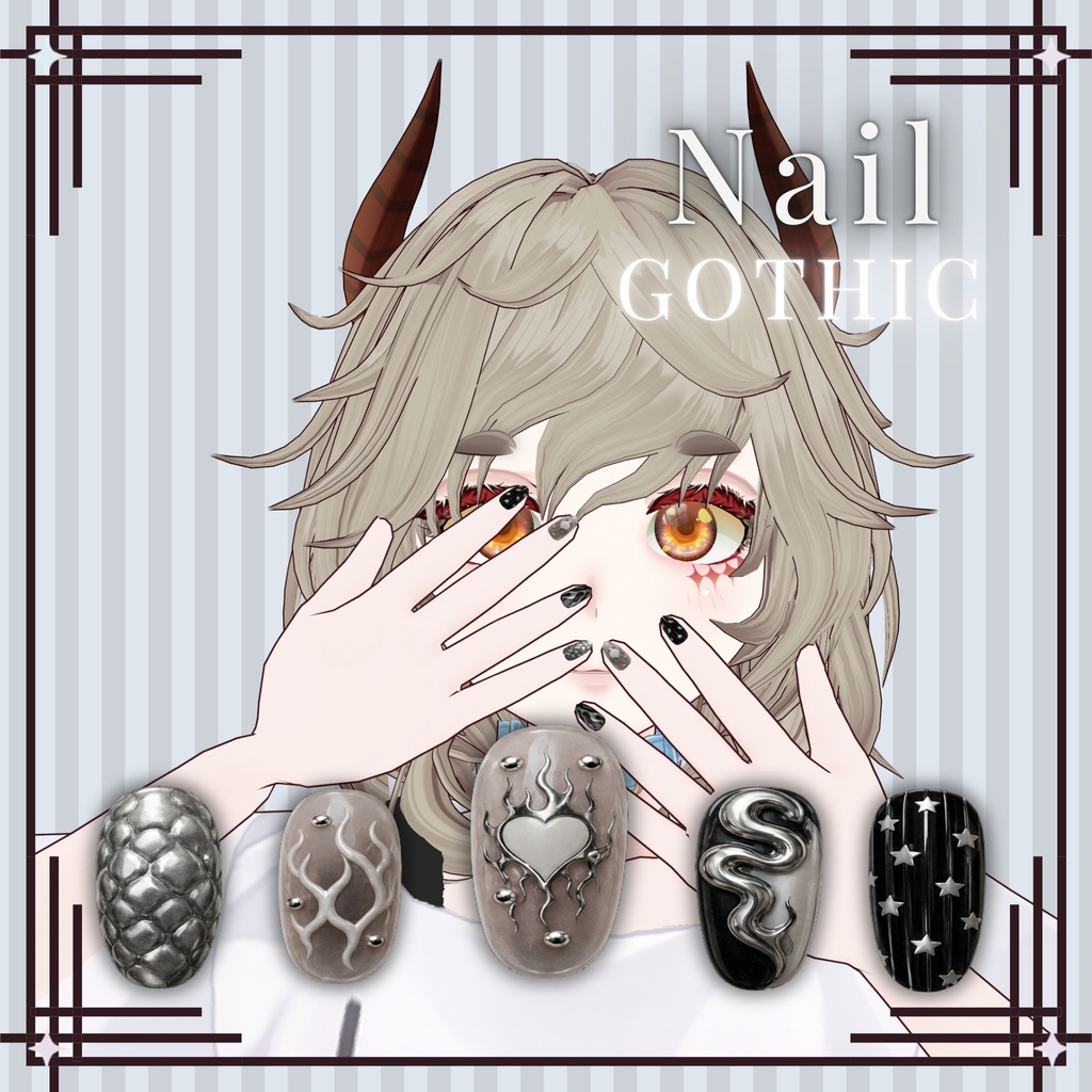 Nail Art VRoid Package Gothic Nails Customitem Kawaii VRoid Nails VRoid VRoid Studio VRoid Texture VRoid Asset 3D Accesoris Nail Polish Gothic Metal VTuber Asset Nails Texture