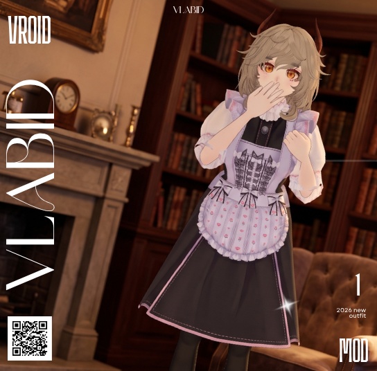 VRoid / VTuber Cute Maid Apron Dress Set|VRM + BlendShape + Custom Item