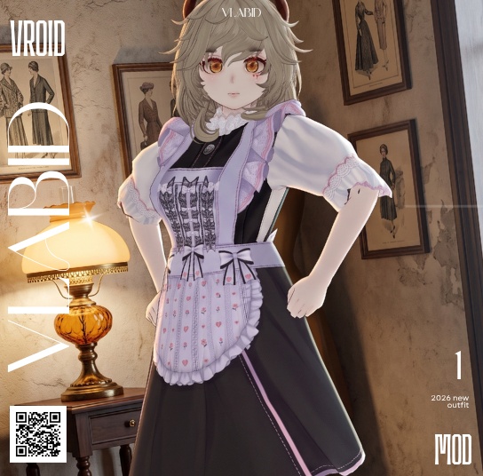 VRoid / VTuber Cute Maid Apron Dress Set|VRM + BlendShape + Custom Item