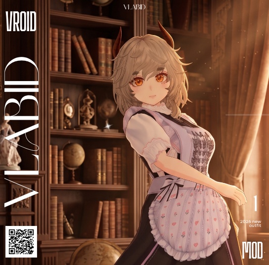 VRoid / VTuber Cute Maid Apron Dress Set｜VRM + BlendShape + Custom Item