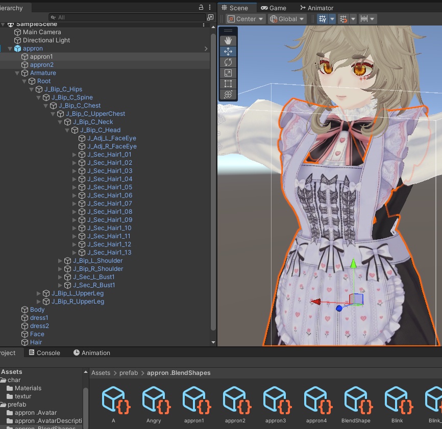 VRoid / VTuber Cute Maid Apron Dress Set|VRM + BlendShape + Custom Item