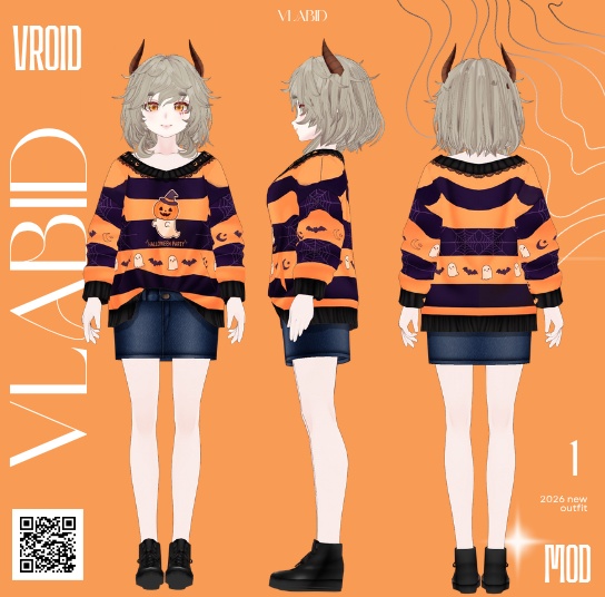 Casual Halloween Clothes VRoid Studio Customitem VRoid Costume Halloween Dress VRoid Halloween Cute VRoid Texture Fashion VRM VTuber Asset Hallowen Kawaii Casual Outfit Clothes Dress