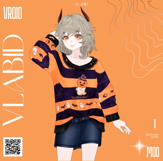 Casual Halloween Clothes VRoid Studio Customitem VRoid Costume Halloween Dress VRoid Halloween Cute VRoid Texture Fashion VRM VTuber Asset Hallowen Kawaii Casual Outfit Clothes Dress