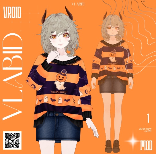 Casual Halloween Clothes VRoid Studio Customitem VRoid Costume Halloween Dress VRoid Halloween Cute VRoid Texture Fashion VRM VTuber Asset Hallowen Kawaii Casual Outfit Clothes Dress