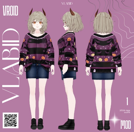 Casual Halloween Clothes VRoid Studio Customitem VRoid Costume Halloween Dress VRoid Halloween Cute VRoid Texture Fashion VRM VTuber Asset Hallowen Kawaii Casual Outfit Clothes Dress