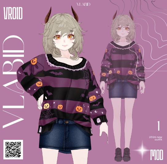Casual Halloween Clothes VRoid Studio Customitem VRoid Costume Halloween Dress VRoid Halloween Cute VRoid Texture Fashion VRM VTuber Asset Hallowen Kawaii Casual Outfit Clothes Dress