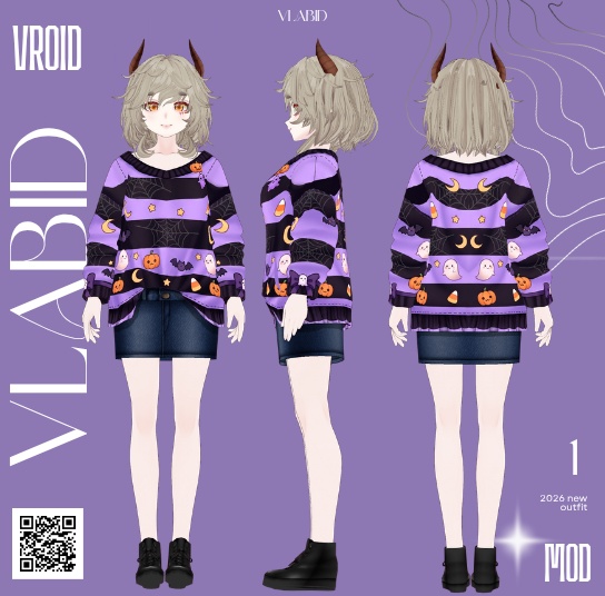 Casual Halloween Clothes VRoid Studio Customitem VRoid Costume Halloween Dress VRoid Halloween Cute VRoid Texture Fashion VRM VTuber Asset Hallowen Kawaii Casual Outfit Clothes Dress