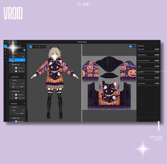 Casual Dress Halloween Outfit VRoid Clothes VRoid Studio VRoid Texture Customitem VRM VTuber Asset Halloween Dress Casual Halloween VTuber Fashion