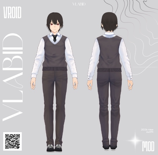 Classic Gray Knit Vest Outfit VRoid Studio VRoid Clothes VTuber Fashion VRM VRoid Texture Kawaii Outfit Casual Outfit Customitem VTuber Asset VRM Vtuber Fashion Formal Outfit Uniform Outfit