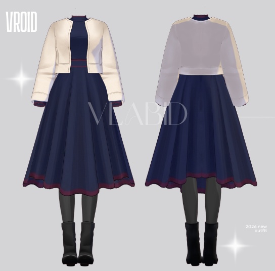 Parisian Style VRoid Customitem VRoid Studio VRoid Clothes Dresses Outfit VRoid VRM VRoid Texture VTuber Fashion VRM Asset VRoid Costume Kawaii Outfit Cute Outfit Clothes Casual Outfit