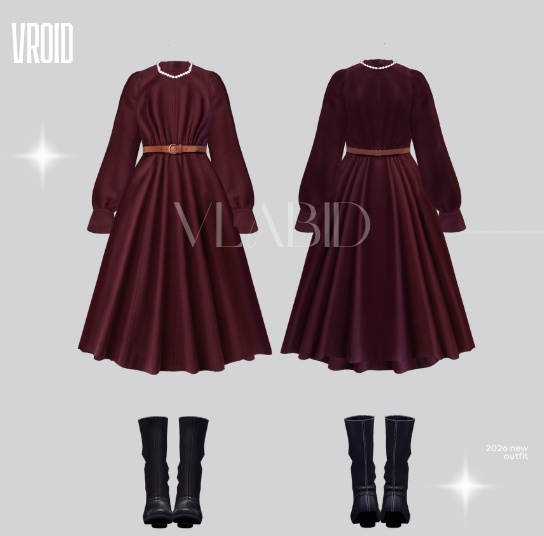 Parisian Style VRoid VRoid Clothes VRoid Dress Daily Fashion VRoid Outfit Vintage Outfit VRoid Texture VTuber Fashion VRoid Custom Item Vintage Dress Elegant Outfit Cosplay Customitem