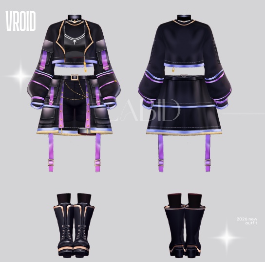 Neon Cyber Gothic Outfit VRoid Studio Cyber Outfit VRoid Clothes 3D Outfit Customitem VRM VRoid Costume VTuber Asset Commission VRoid Texture VRM Fashion Gothic VRoid VRChat Fantasy Outfit