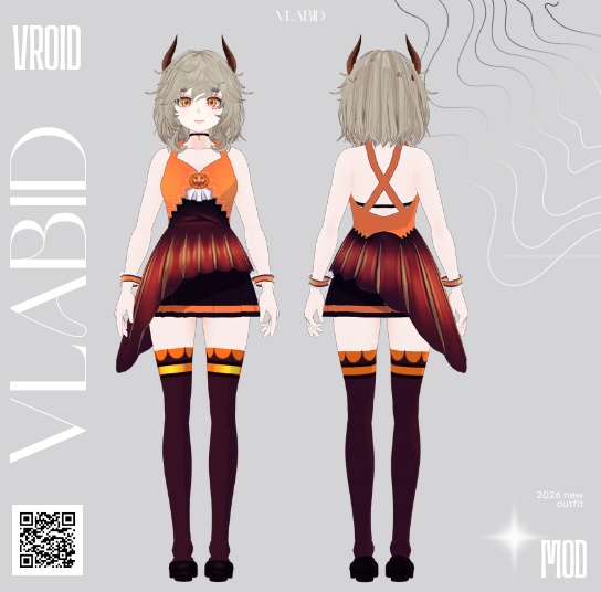Crimson Flame Halloween VRoid Commission Open Dress Outfit Clothes VRoid Dress Customitem VRoid Texture VRChat Kawaii Outfit Fantasy Outfit Stage Costume Flame Outfit Cute Dress