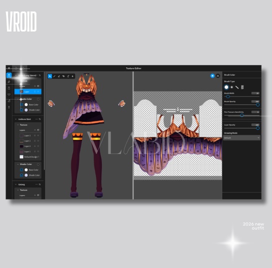 VRoidStudio Original Halloween Outfit VRChat Kawaii Outfit Fantasy VRM Outfit Stage Costume Flame Outfit Cute Dress VRoid VRoid衣装 CustomItem VTuber Dark Fantasy VTuber Asset VRoid Texture