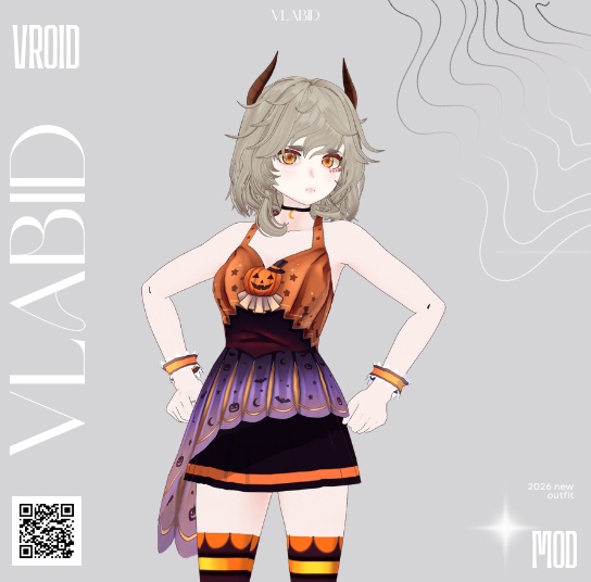 VRoidStudio Original Halloween Outfit VRChat Kawaii Outfit Fantasy VRM Outfit Stage Costume Flame Outfit Cute Dress VRoid VRoid衣装 CustomItem VTuber Dark Fantasy VTuber Asset VRoid Texture
